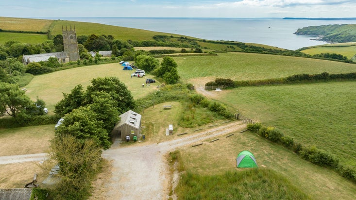 An aerial view of Highertown Farm Campsite, Cornwall